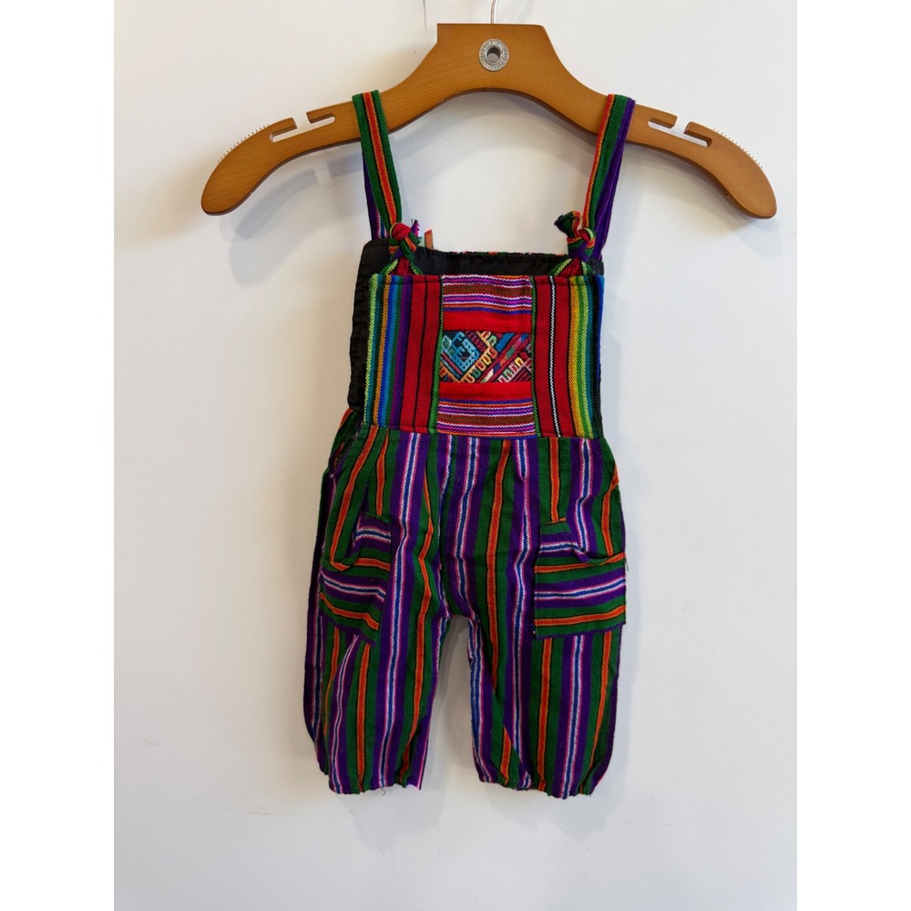 Handmade Guatemalan Toddler Overalls Woven Striped Boho Folk Art One Piece